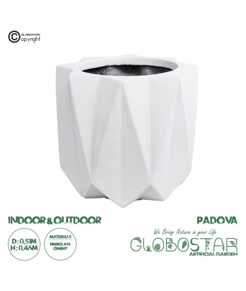 GloboStar® Artificial Garden PADOVA 20741 Επιδαπέδιο Πολυεστερικό Τσιμεντένιο Κασπώ Γλάστρα - Flower Pot Λευκό Φ51 x Υ46cm